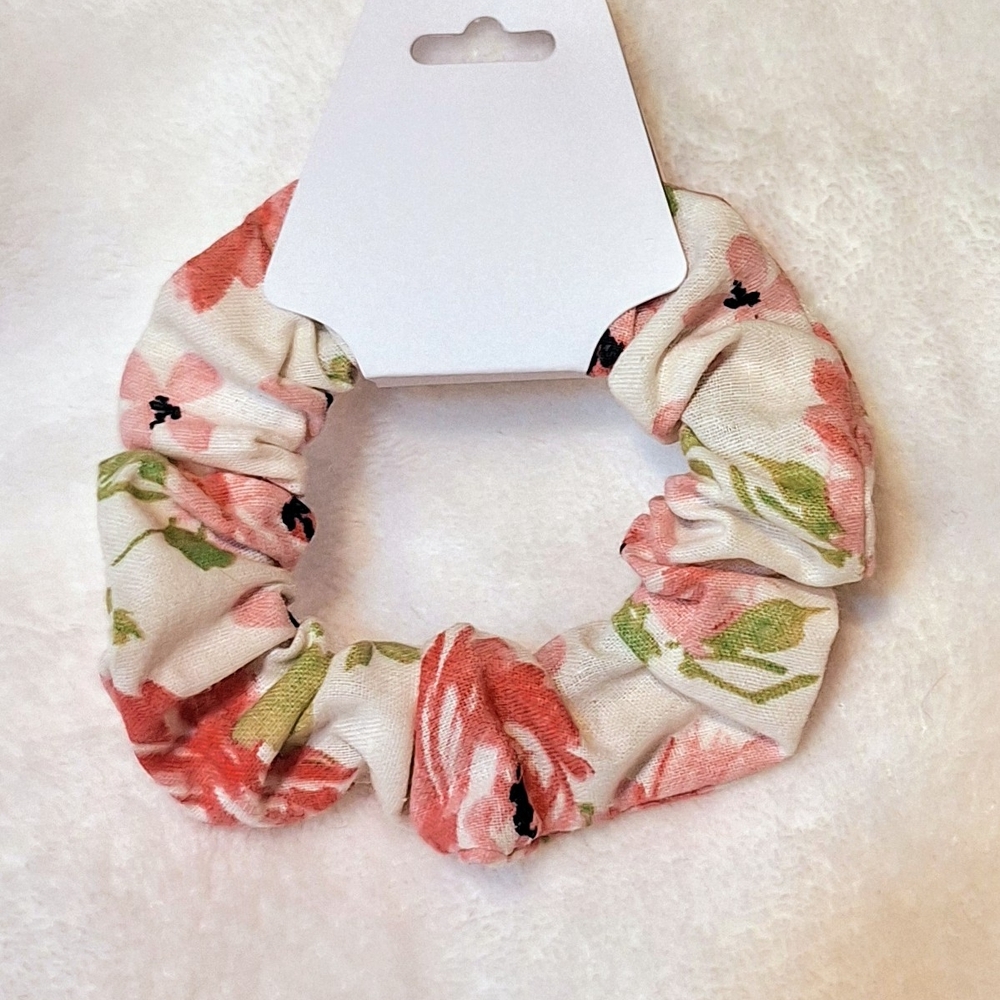 Floral Scrunchie with Pink and Green Accents